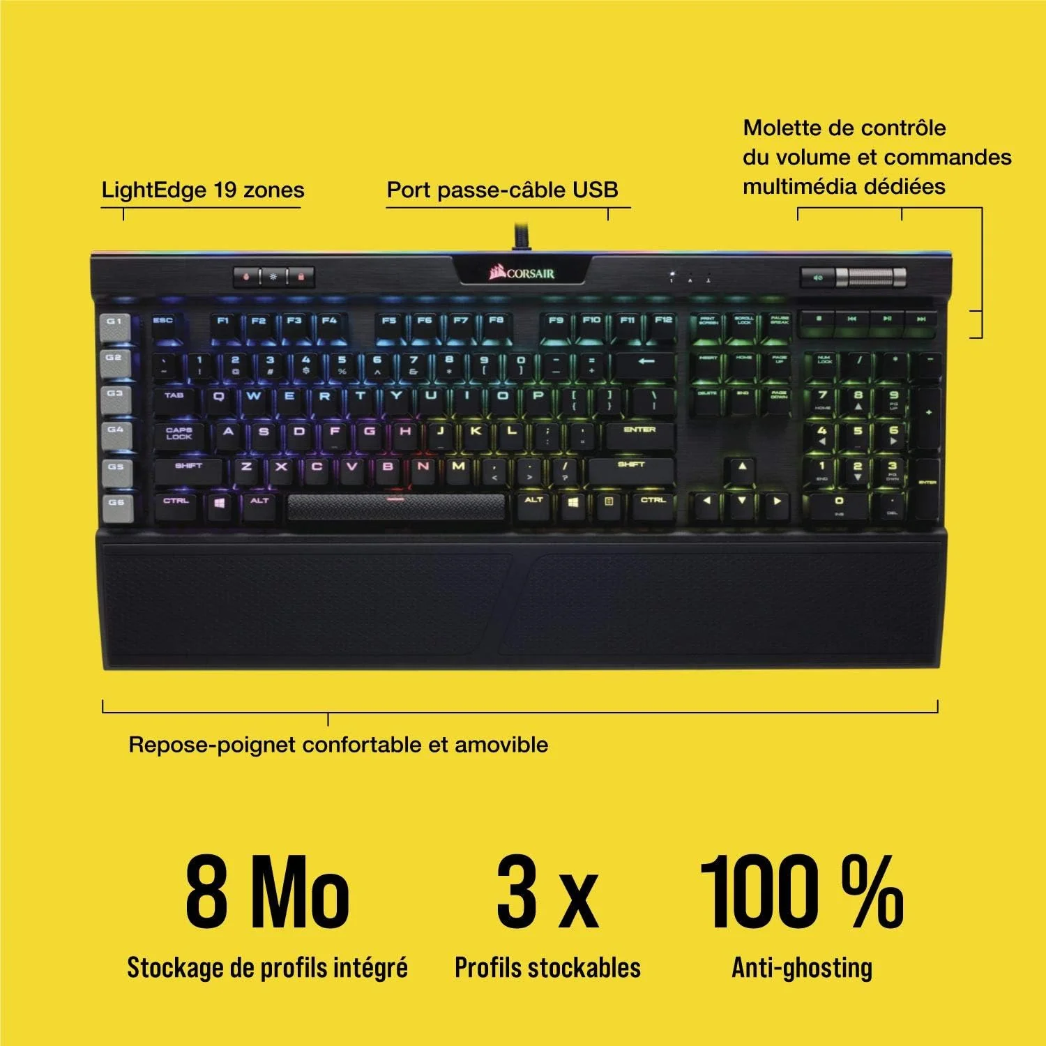 Corsair Clavier K95 RGB PLTN MX Speed Noir Ref: CH-9127014-FR - Image 6