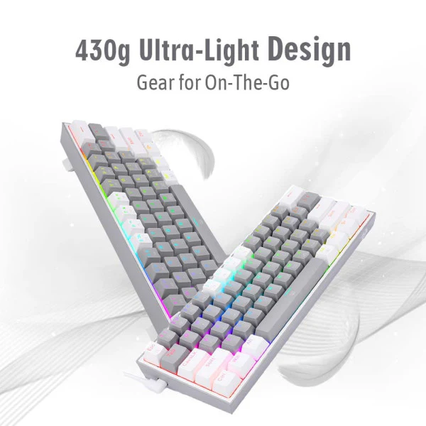 Redragon K616 Fizz PRO 60% Wireless RGB Red Switches (White/Gray) - Image 5